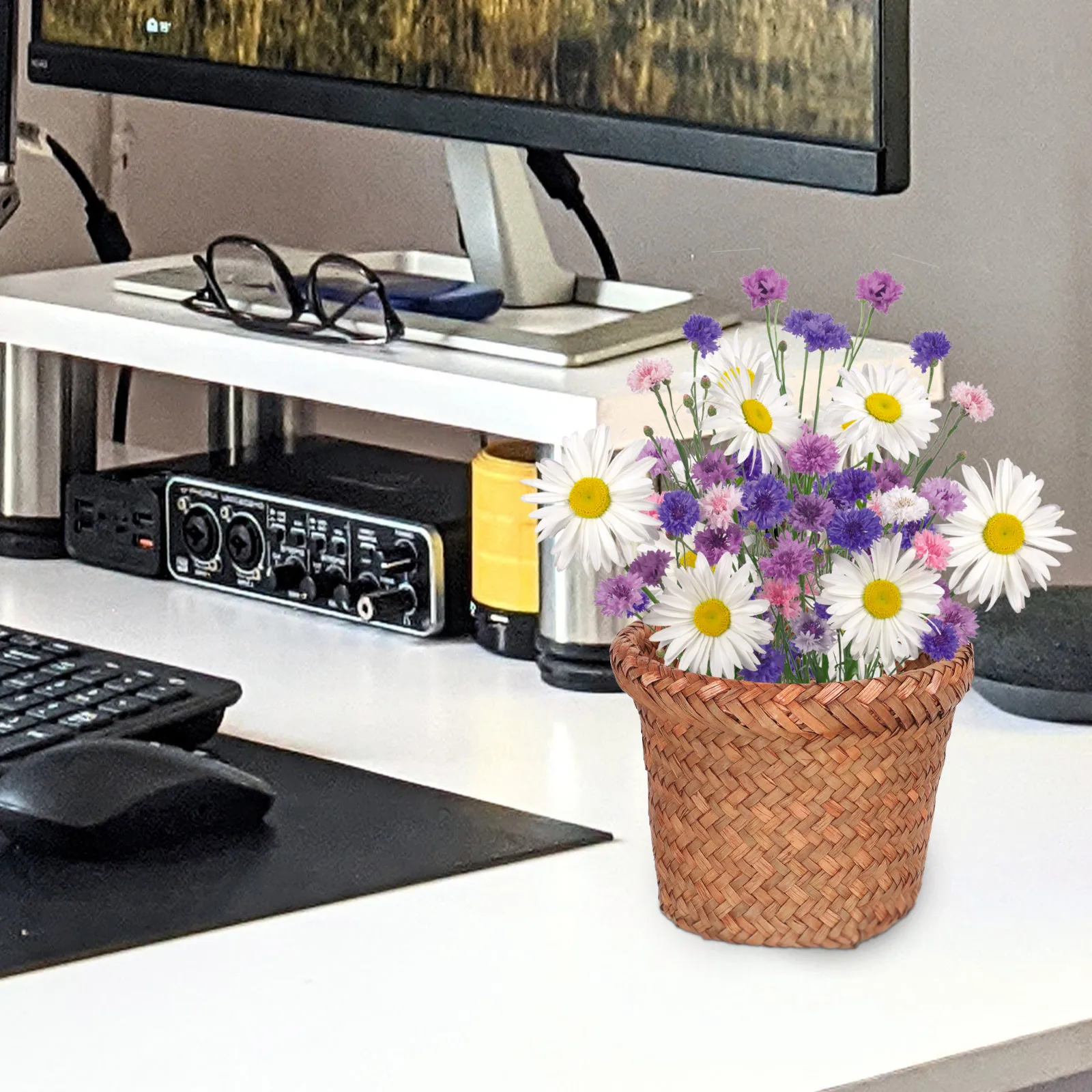 

Sturdy Woven Basket Household Waste Can Floor Trash Bucket Office Room Convenient Wear-Resistant Storage Basket Home