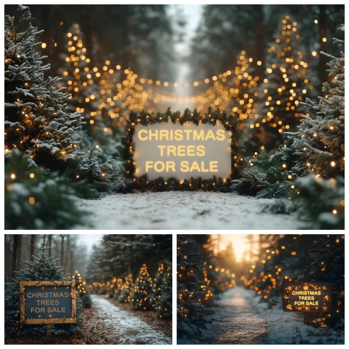 Winter Christmas Trees For Sale Background Kid Adult Portrait Photography Props Snowy Xmas Pine Trees Decor Backdrop Photo Props