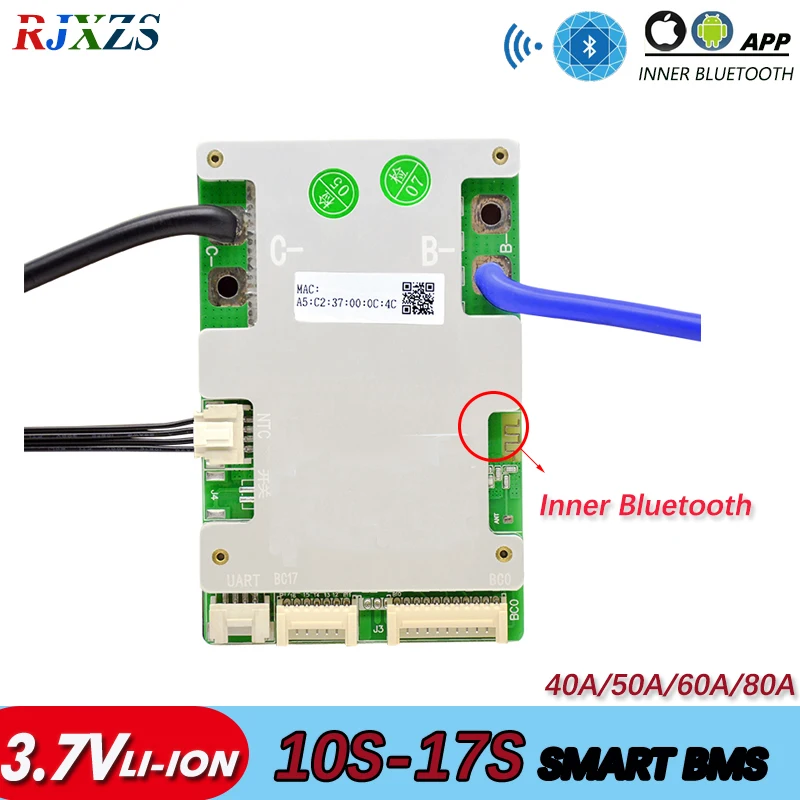 

BMS 10S-17S 40A/50A/60A/80A Lithium Ion Smart PCM With Inner Bluetooth-Compatible APP UART Software (PC) Monitor