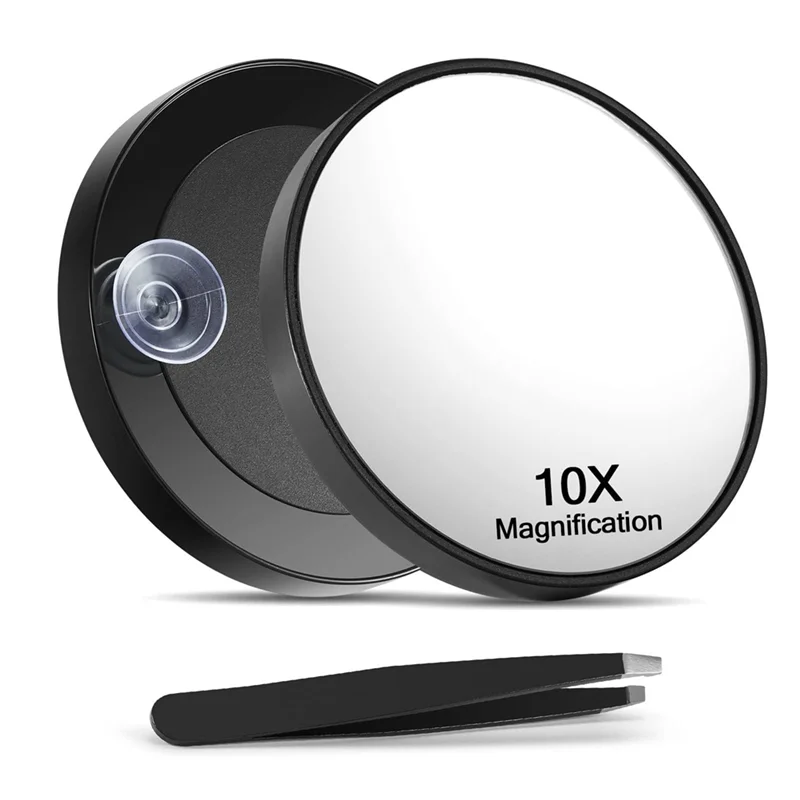 AEE6-Magnifying Mirror With Tweezers Magnified Makeup Mirror With 2 Suction Cups For Grooming & Travel
