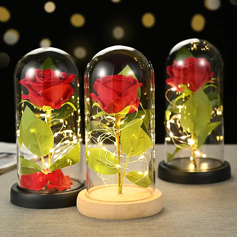 Fairy Eternal Rose LED Light Flower Night Lights Valentines Day Gifts Lamp Decor for For Christmas Home Bedroom Wedding Gift