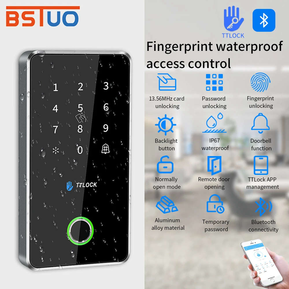 TTLock Alloy IP67 Waterproof Smart Access Control Keypad with App G2 Gateway Fingerprint Opener M1 Card Reader Door Lock System