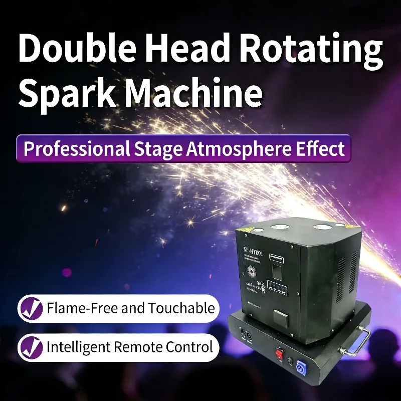 Dual Head Rotating Stage Spark Machine 1300W Firework Effect Maker DMX512 Programmable Remote Control for Wedding Party DJ Show