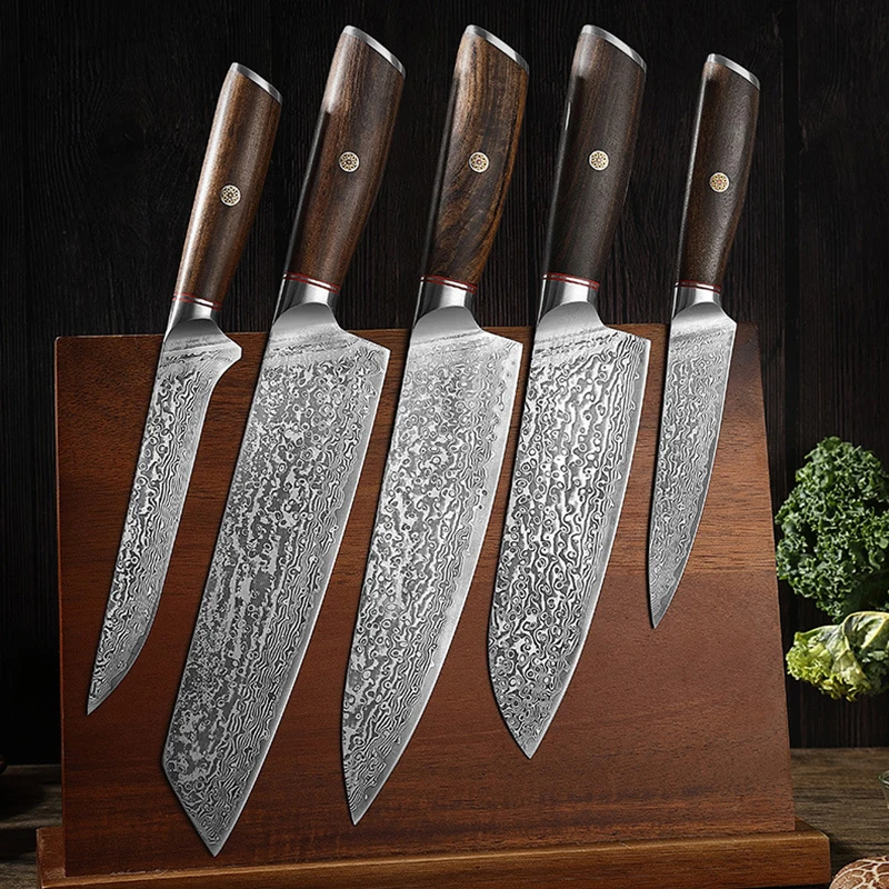 

5 PCS Knives Set 67 Layers Damascus Steel Sharp Chefs Cleaver Utility Santoku Kiritsuke Boning BBQ Paring Slicing Kitchen Knives