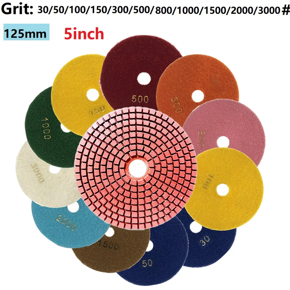 

1 шт. 5-дюймовые 125 мм Алмазные полировальные диски, влажные/сухие гибкие шлифовальные диски для полировки гранита, камня, бетона, мрамора