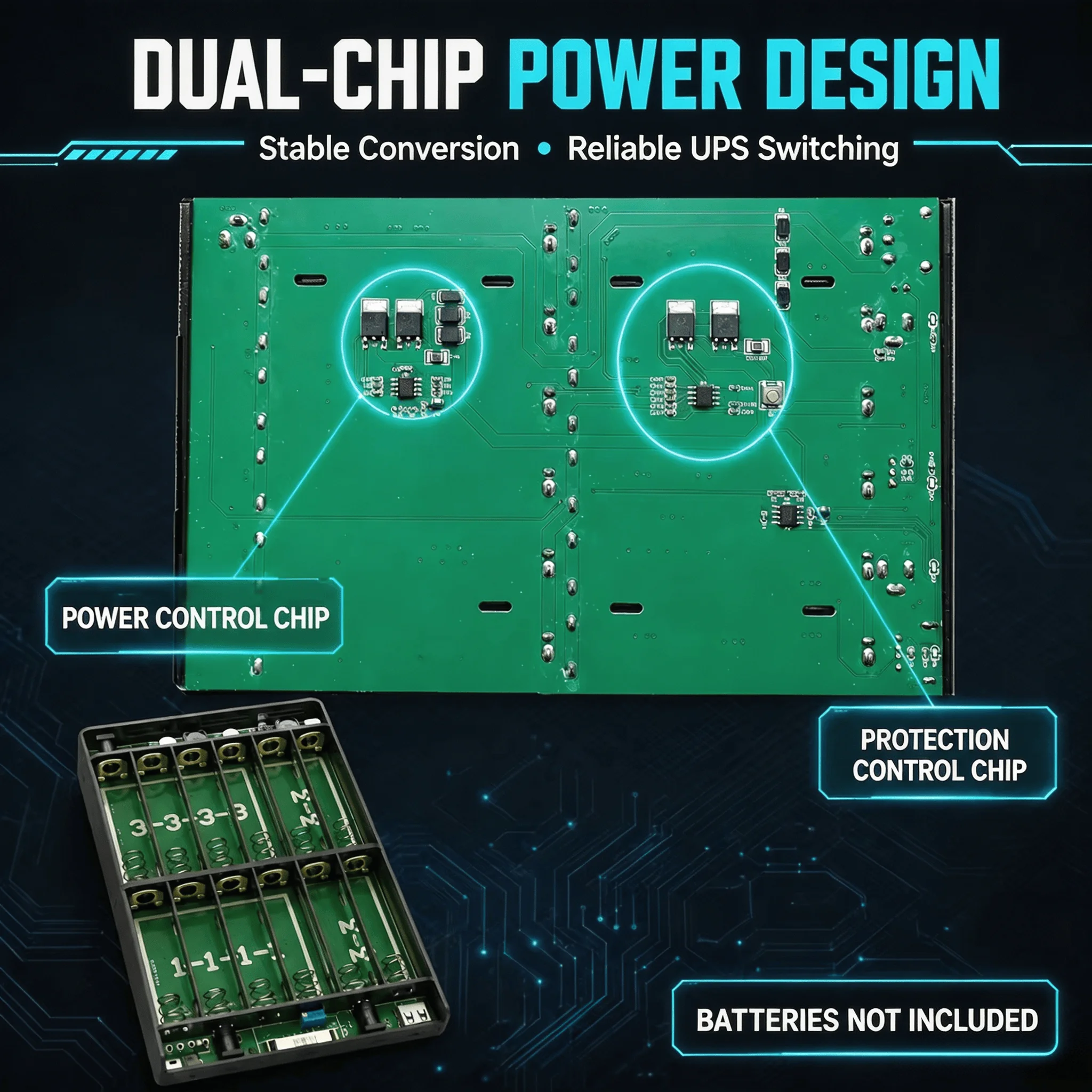 Dual Chip 18650 Mini UPS Battery Case 3S4P DIY 5V3A 9V1A 12‑24V Power Supply For Router Modem CCTV Without Battery