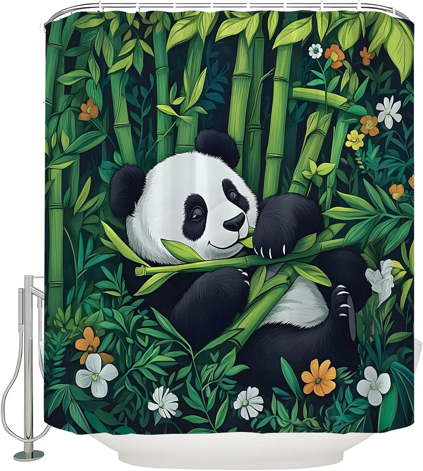 

Китайская занавеска для душа с пандой, зеленый лист, дерево, цветок, азиатские животные, лесные растения, мультяшная забавная занавеска с крючком для дикой природы