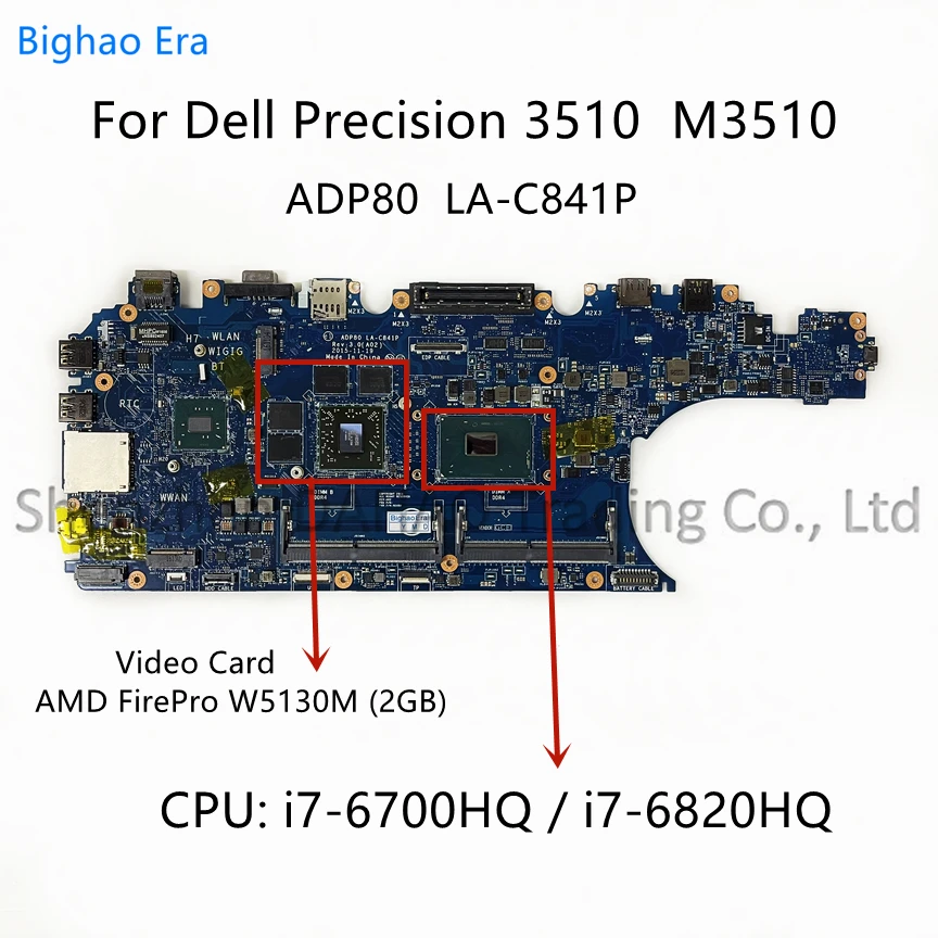 For Dell Precision 3510 M3510 Laptop Motherboard ADP80 LA-C841P With Intel i5 i7 CPU AMD FirePro W5130M 2GB Video Card CN-0CC27G