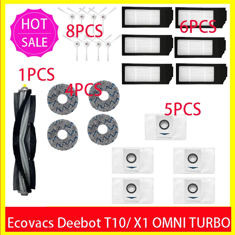 Ecovacs Deebot X1 OMNI / T10 OMNI Robotstofzuiger Reserveonderdelen, rubber / zijborstel, deksel, Hepa-filter, dweildoek, stofzak