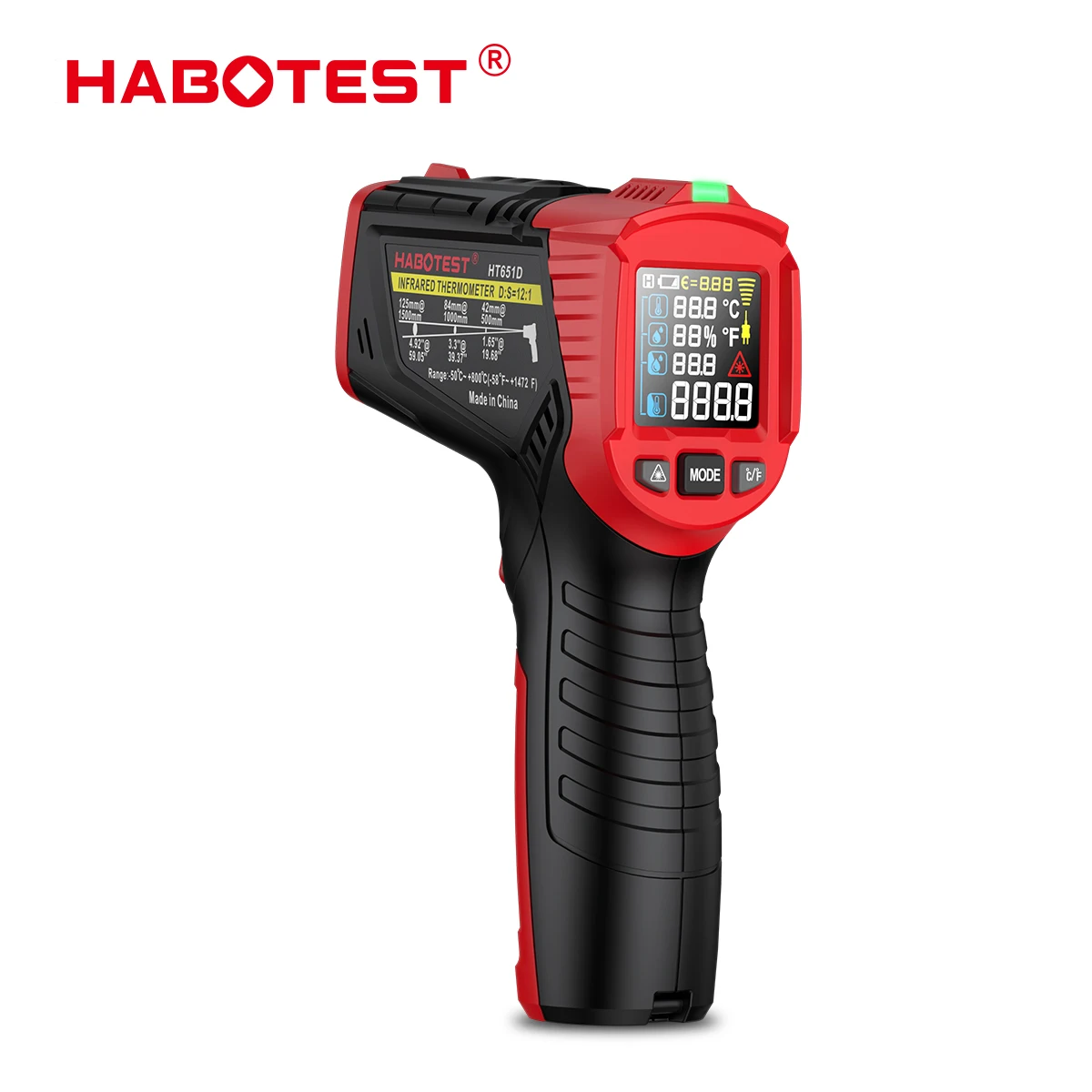 

HABOTEST HT651D Industrial Digital Infrared Thermometer LCD High Precision -50~800 Degree Non-Contact Handheld Thermometer