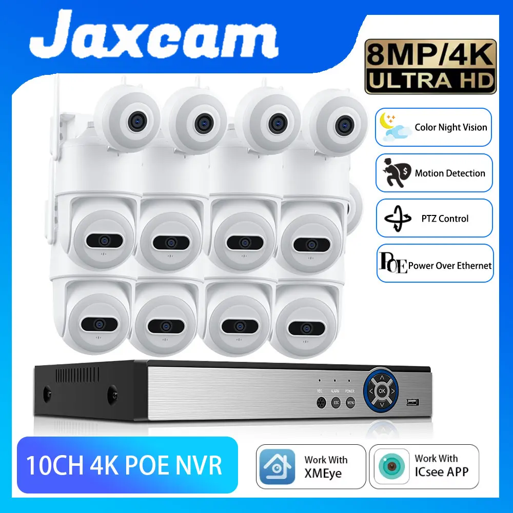 

Комплект видеонаблюдения 4K 10CH 8CH POE NVR с приложением XMEYE, 8MP HD водонепроницаемая камера с двойным объективом PTZ, домашняя IP-система безопасности, видео H.265 CCTV