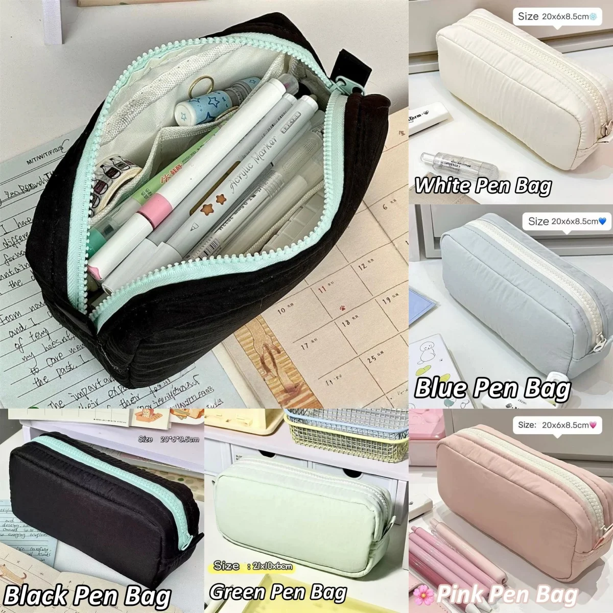 Simple Solid Color Pens Bag Large Capacity Pencil Case Student Portable Stationery Organizer Pouch Pen Box Back To School Supply