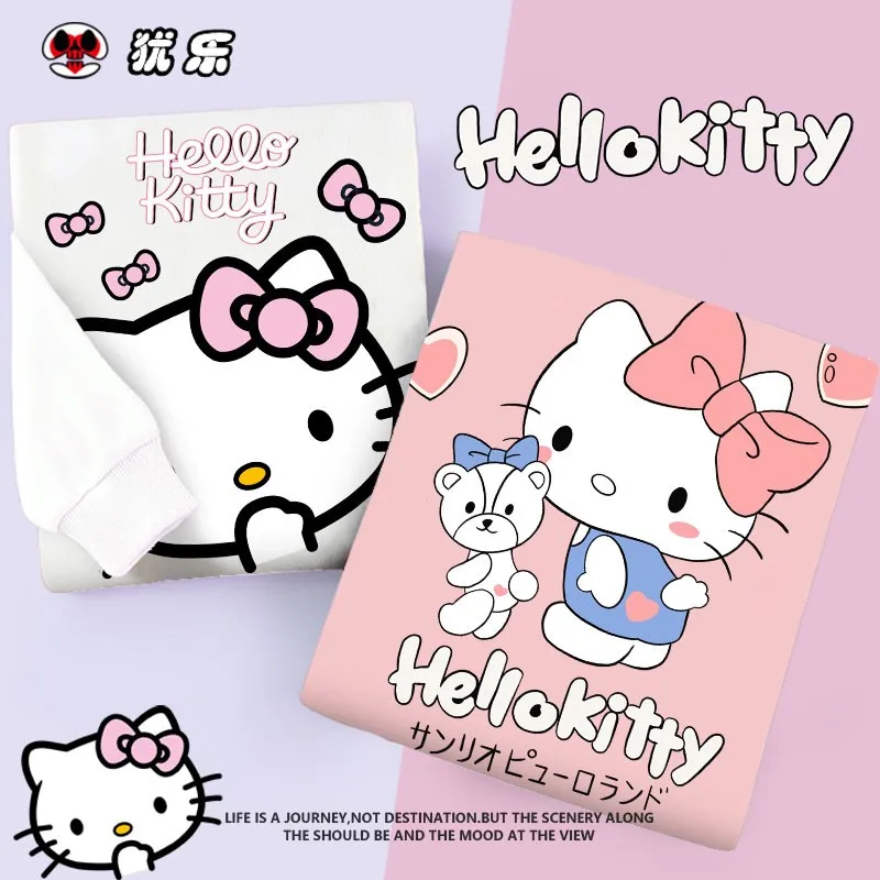 

Hello Cat Joint Crewneck Hoodie Female Autumn Hello Kitty Coat Loose American Fashion Clothes On The Trend Clothes