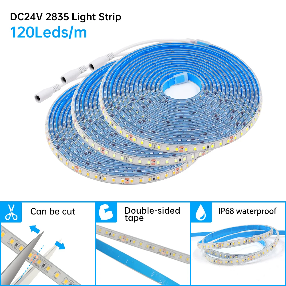 IP68 Waterproof LED strip Light 12V 24V 2835 120Leds Flexible LED Tape with Adhesive Underwater Outdoor Swimming Pool 0.5-20M