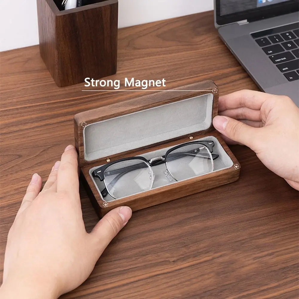 Retro Wood Glasses Case Large Capacity Flocking Inside Eyeglasses Protective Case Durable Sturdy Wood Eye Glass Holder Daily
