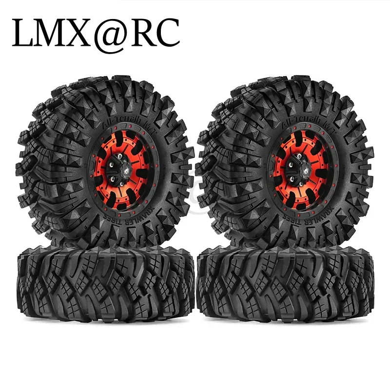 4pcs 110mm Metal 1.9" Beadlock Wheel Rim Rubber Tire Set for 1/10 RC Crawler Car Traxxas TRX4 RC4WD D90 Axial SCX10 Pro MST