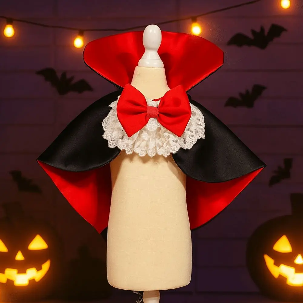 

Creative Bow Tie Halloween Pet Costume Lace Stand-collar Small Dog Cape Outfits Adjustable Cat Cosplay Cloak Dog