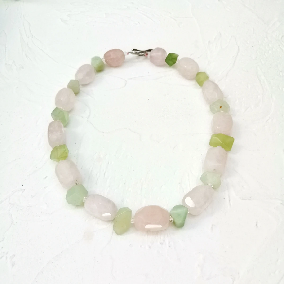 Lii Ji Pink Green Necklace  53cm Rose Quartz New Jades Choker Necklace Women Stock Sale Jewelry