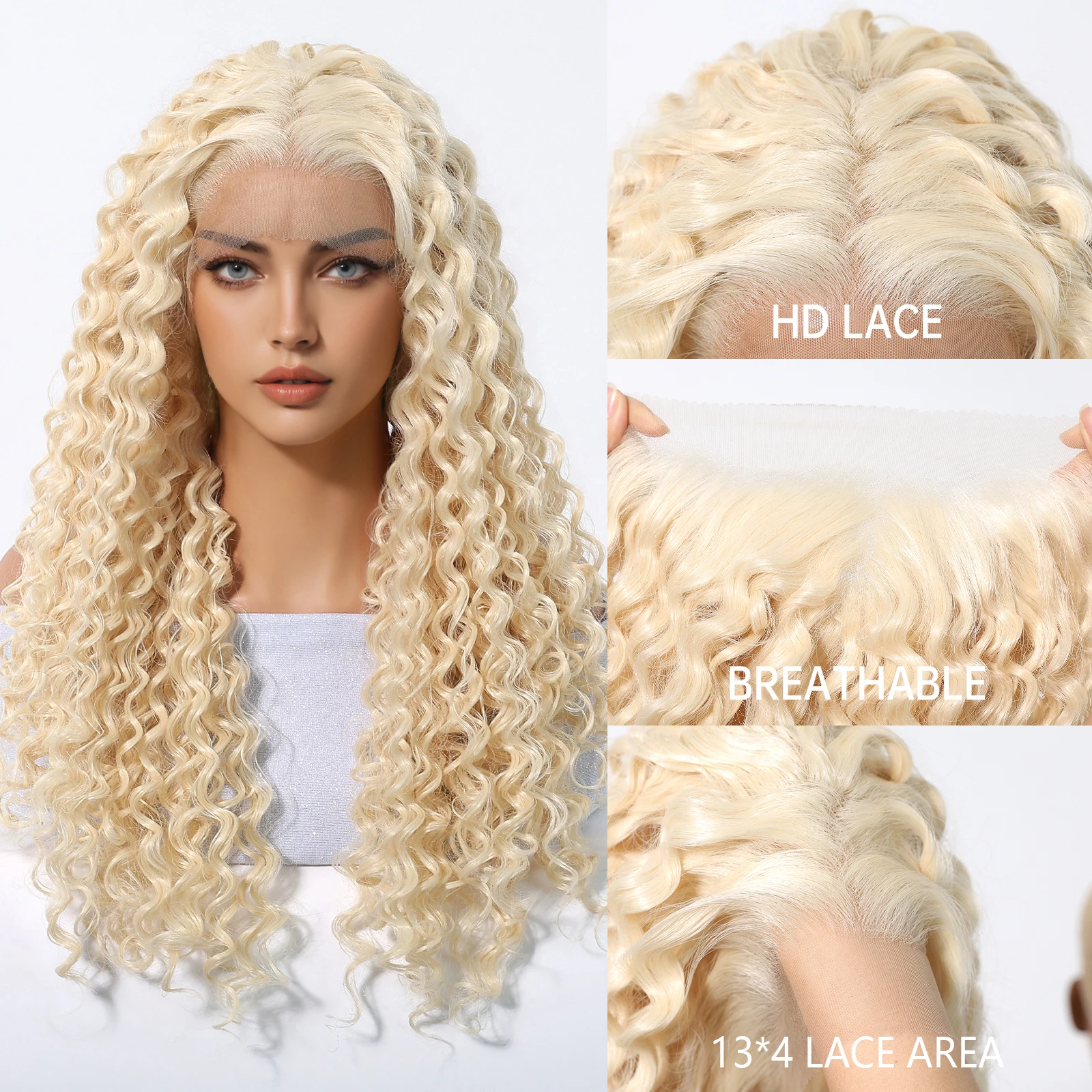 

Topsh Premium 13x4 HDLace Front Synthetic Wigs 24 Inch Deep Wave Blonde Wig Pre Plucked Natural Hairline Glueless Hair for Women