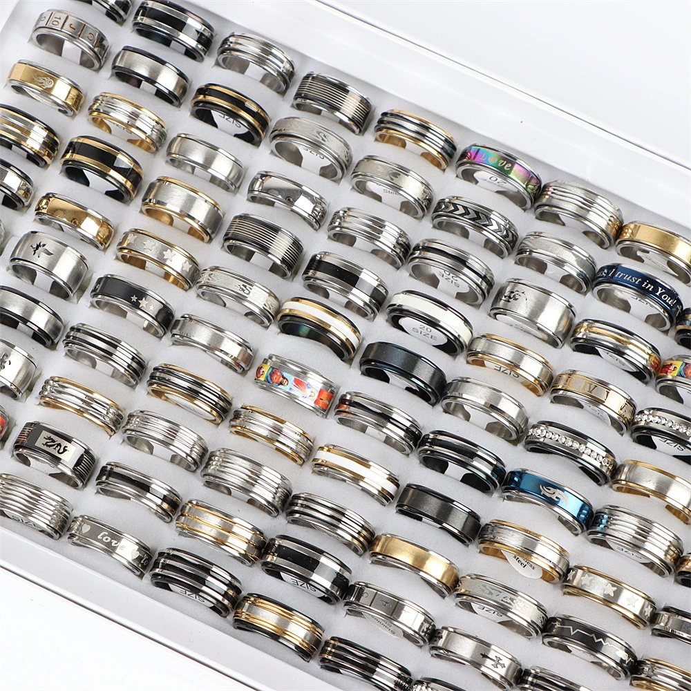 20Pcs/Lot Rotatable Spinner Stainless Steel Rings For Women Men Mix Style Fashion Jewelry Party Gifts Wholesale No Fade image 2