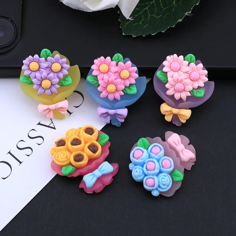 10pcs Mixed Resin Decoration Crafts Flower Rose Bouquet Flatback Cabochon Embellishments For Scrapbooking Kawaii Diy Accessories