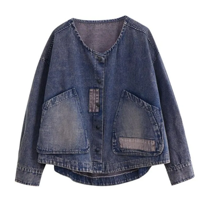 

Vintage Women Jacket 2023 Autumn Winter Oversize Bat Sleeve Denim Jackets Washed Blue Jeans Coat Korean Style Outwear Clothes