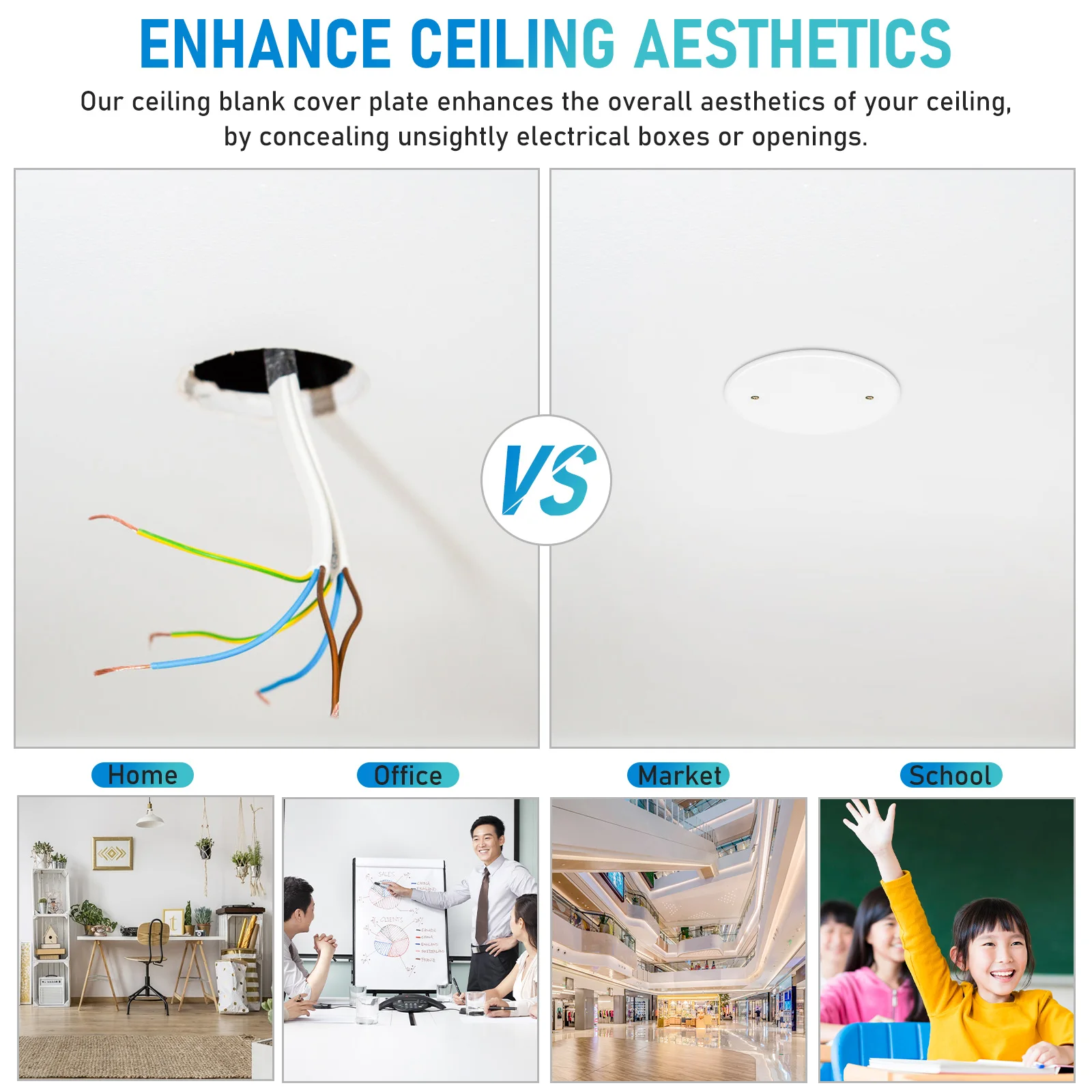 

4pcs Ceiling Hole Covers White Outlet Cover Light Fixture Circular Ceiling Flat Blank Plate Ceiling Electrical Panel Plug Access