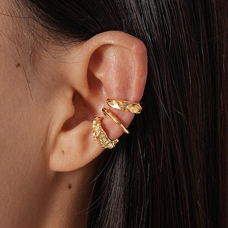 Pendientes de Clip irregulares para mujer, conjunto de puños redondos geométricos exquisitos, regalo de joyería versátil Vintage Punk Simple a la moda, 3 uds.