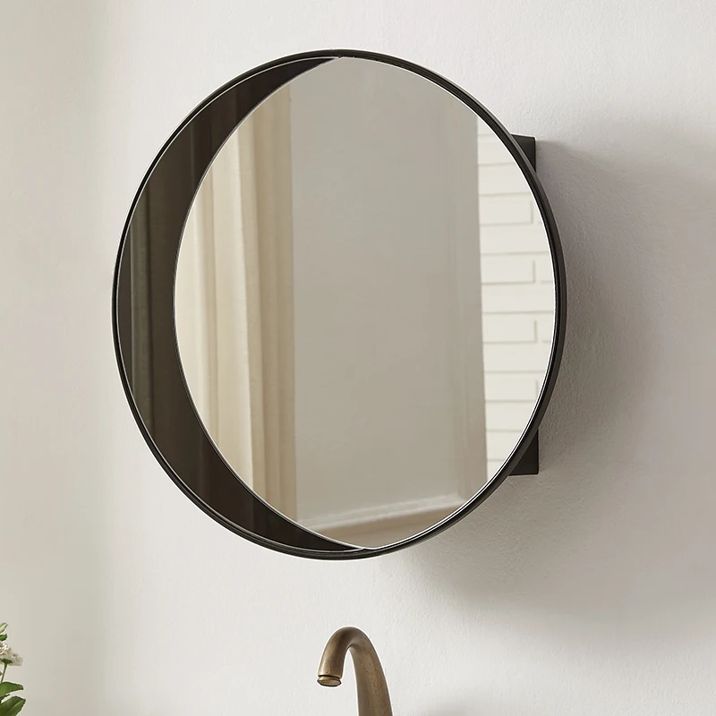 Smart Mirror Cabinet Wall Mounted Bathroom Mirror Washbasin Bathroom Black Circular Nordic Light Luxury Customization 면도거울 전신 거울