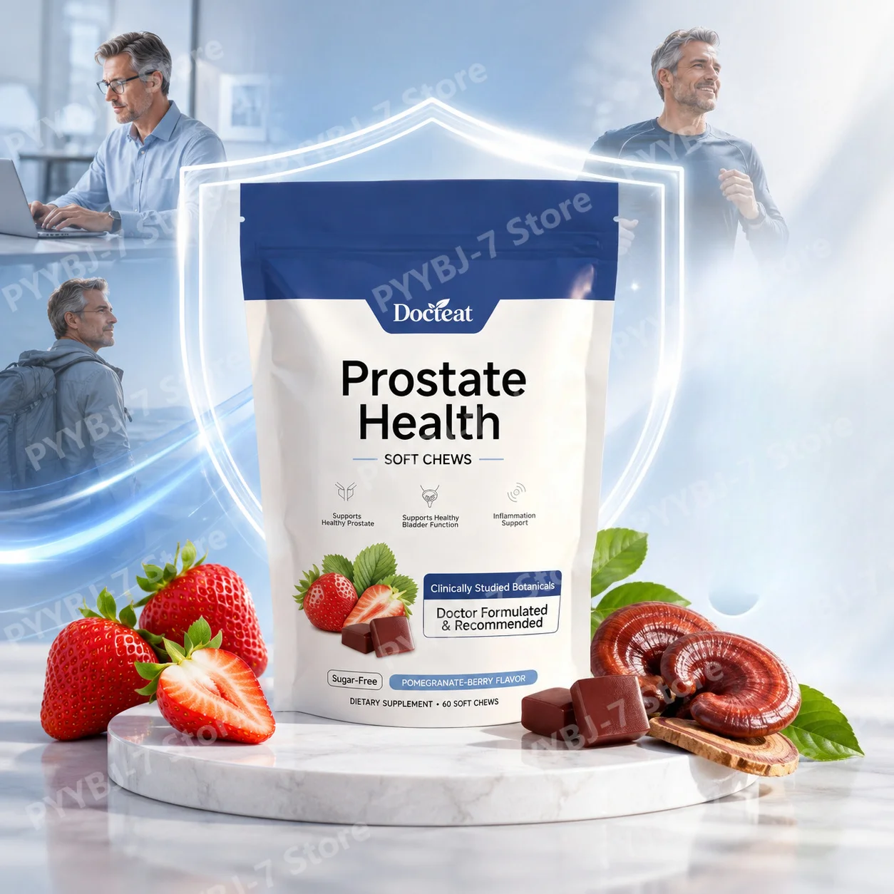 

Men Prostate Wellness Soft Chews 60 Count Beta Sitosterol Zinc Selenium Vitamin C Reishi Nettle Sugar Free Pomegranate Berry