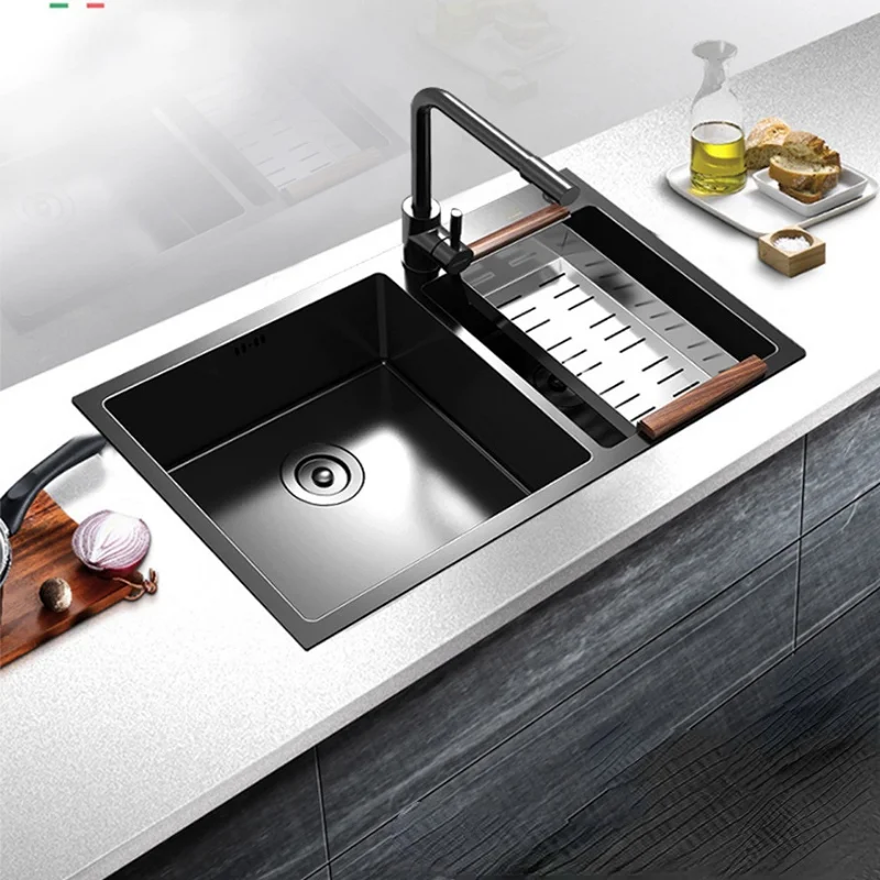 

Black 304 Stainless Steel Nano Sink Vegetable Washing Double Basin Kitchen Set