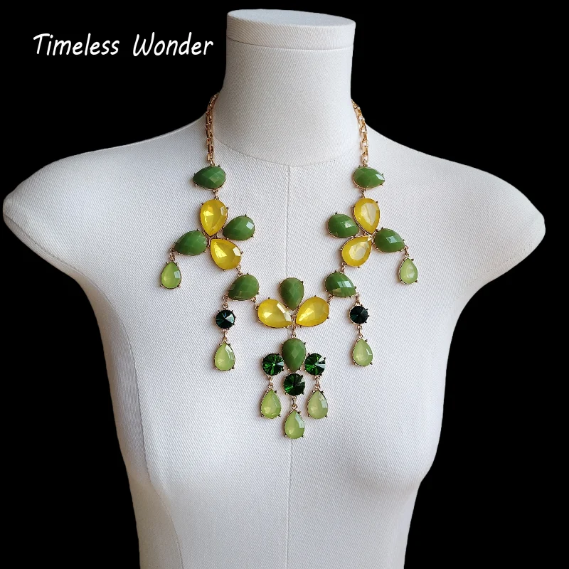 Timeless Wonder Fancy Zircon Geo Cut Statement Necklace for Women Designer Jewelry Runway Trendy Art Deco Trendy Rare 4422