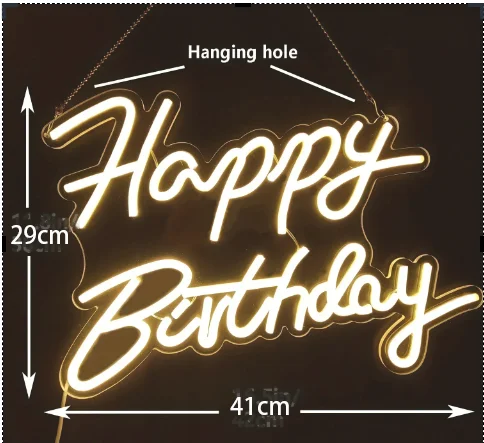 Happy Birthday Neon Sign for Wall Decor, with Dimmable Switch, Reusable Neon Light Sign Birthday Party Decoration 41*29cm