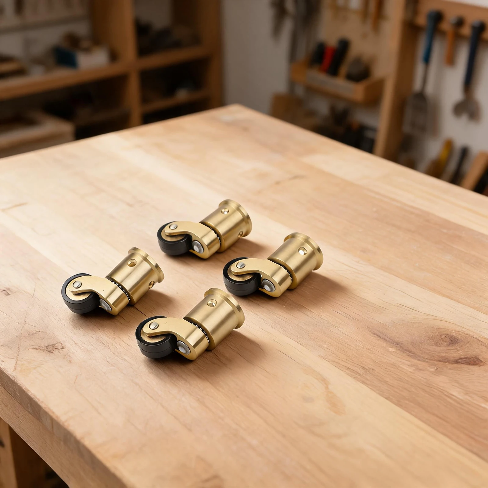 Set of 4 Brass 360 Degree Rotating Casters with Silent Bearings Heavy Duty Wheels for Furniture and Sofa Mobility