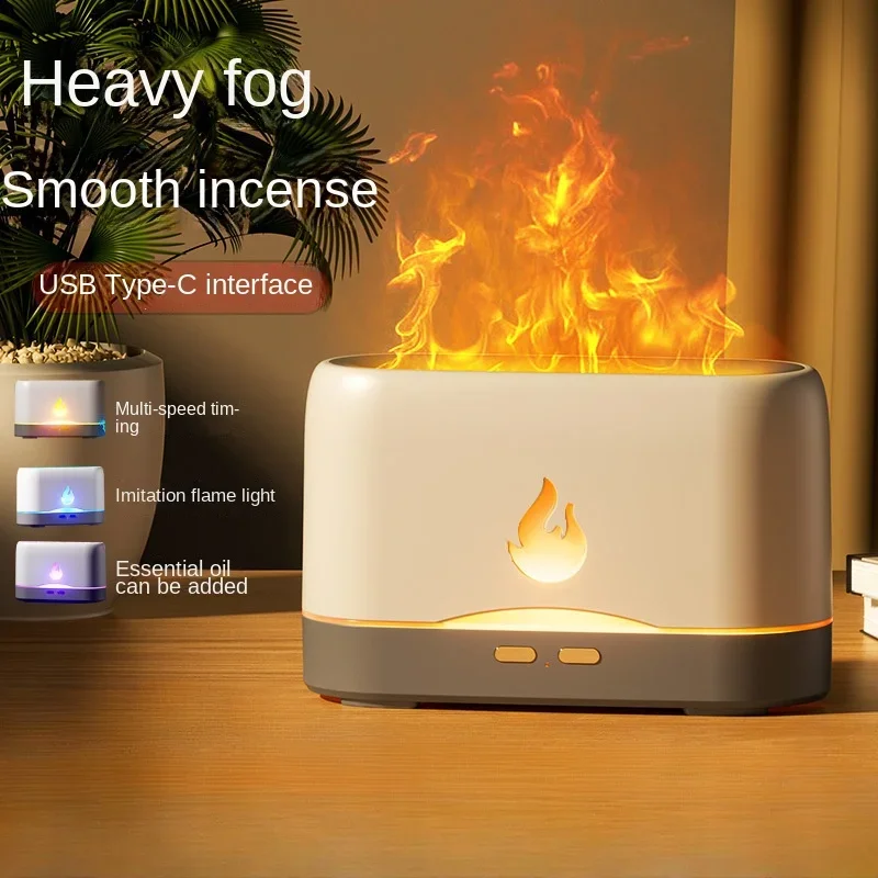 Three Colors Flame Night Light Humidifier Aromatherapy Machine With High Fog Volume Bedroom  New Cross-border Hot Selling Air Hu