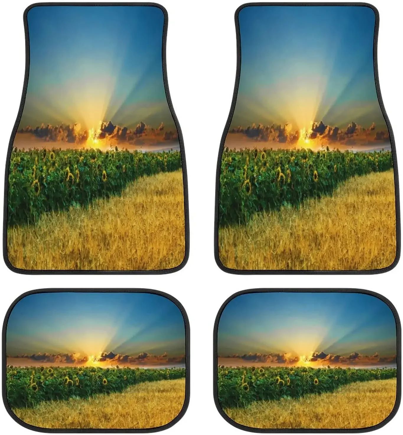 Sunflower Field Nature Landscape Sunset Car Mats Front&Rear 4-Piece Full Set Carpet Car SUV Truck Floor Mats with Non Slip Back