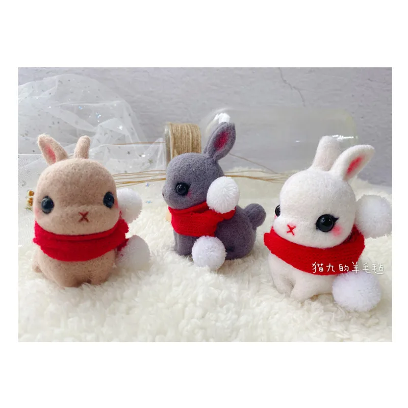 Bunnies, handmade, DIY  decorations, gifts wool needlepoint kit  wool felt needle felting pendant craft needlecraft DIY handmade