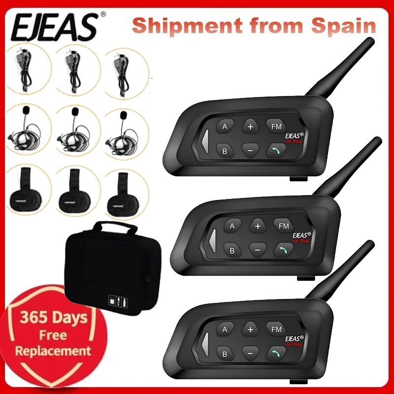 EJEAS V4C Plus Full Duplex Bluetooth Headset Football Conference Intercom 1500m 3 User Football Referee Intercom Headset