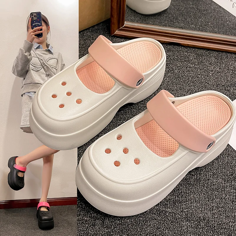 

Женские новые летние нескользящие, против запаха, на толстой подошве, увеличивающие, домашние легкие пляжные тапочки с носком