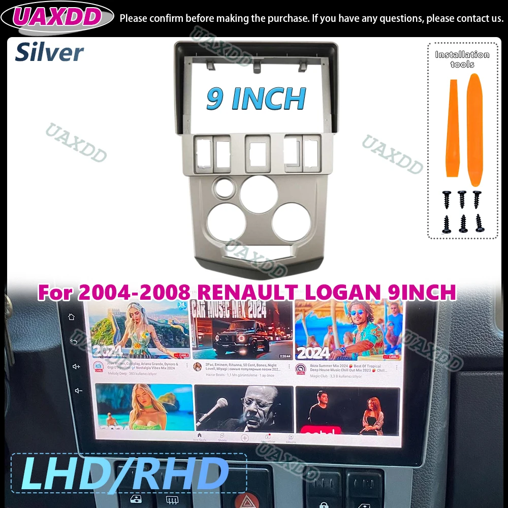 

Комплекты адаптеров для крепления на раму автомобиля 2 Din, 9-дюймовая лицевая панель для Renault Logan L90 2004-2008, радиоприборная панель с кабелем Android