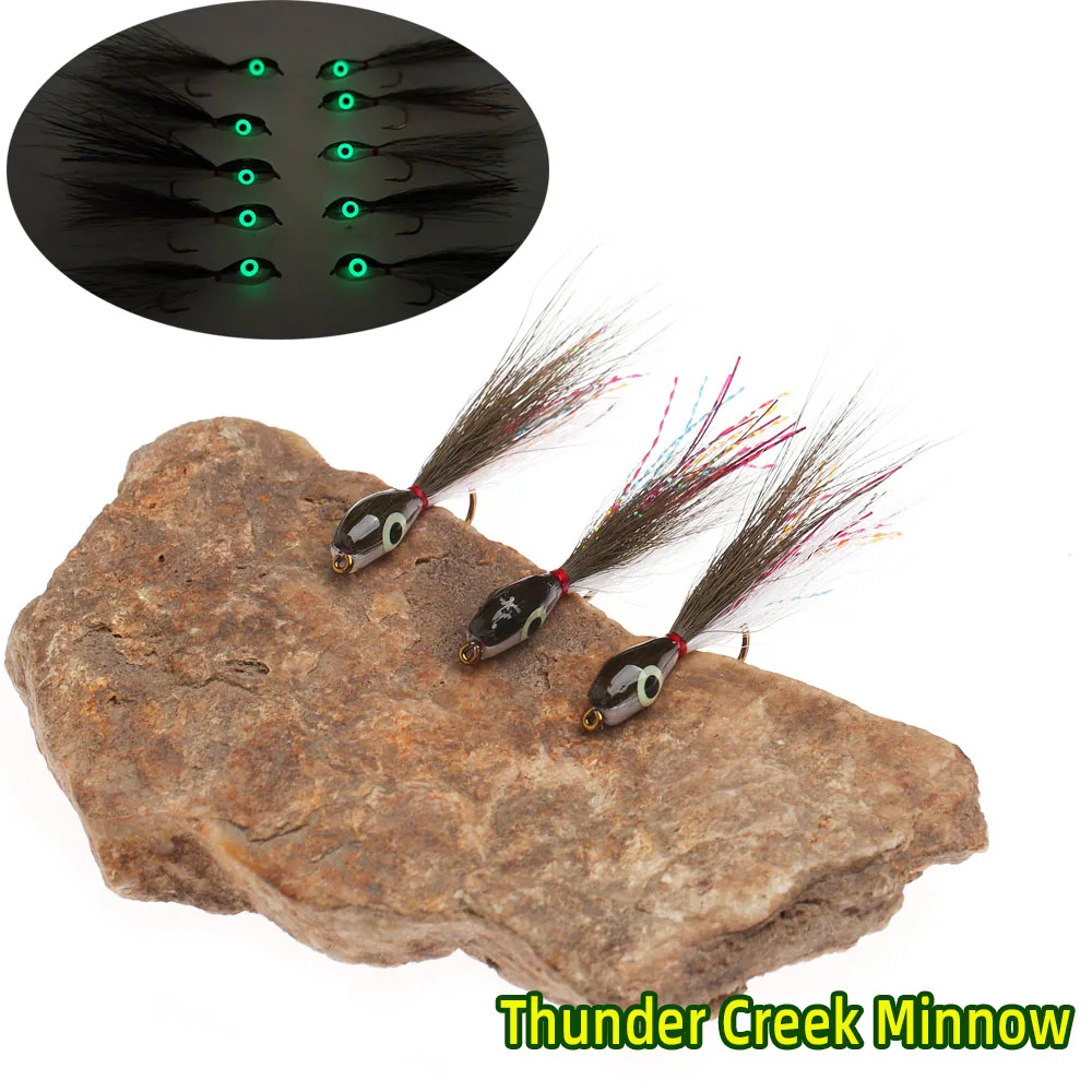 2PCS Thunder Creek Minnow Fliegenfischen Köder Bucktail Streamer Glow 3D Fisch Auge Baitfish Smolt Meer Forelle Bass Hecht Angeln locken