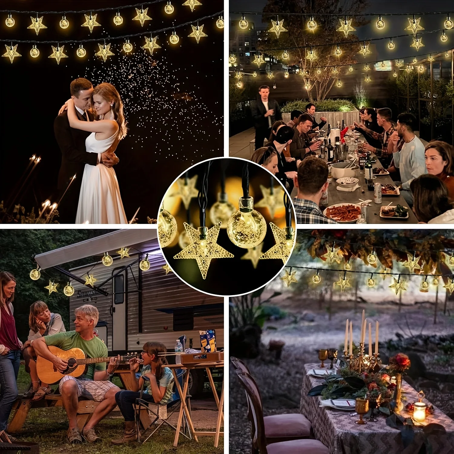 Lampu Tali Kristal Natal Tenaga Surya Tahan Air LED dengan 8 Mode untuk Dekorasi Taman Luar Ruangan, Jalur, dan Patio.