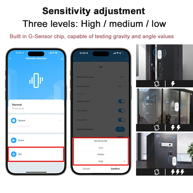 Detector de vibración WiFi, alarma con Sensor, notificación por aplicación Tuya Smart Life, detección de movimiento en tiempo Real, protección de seguridad