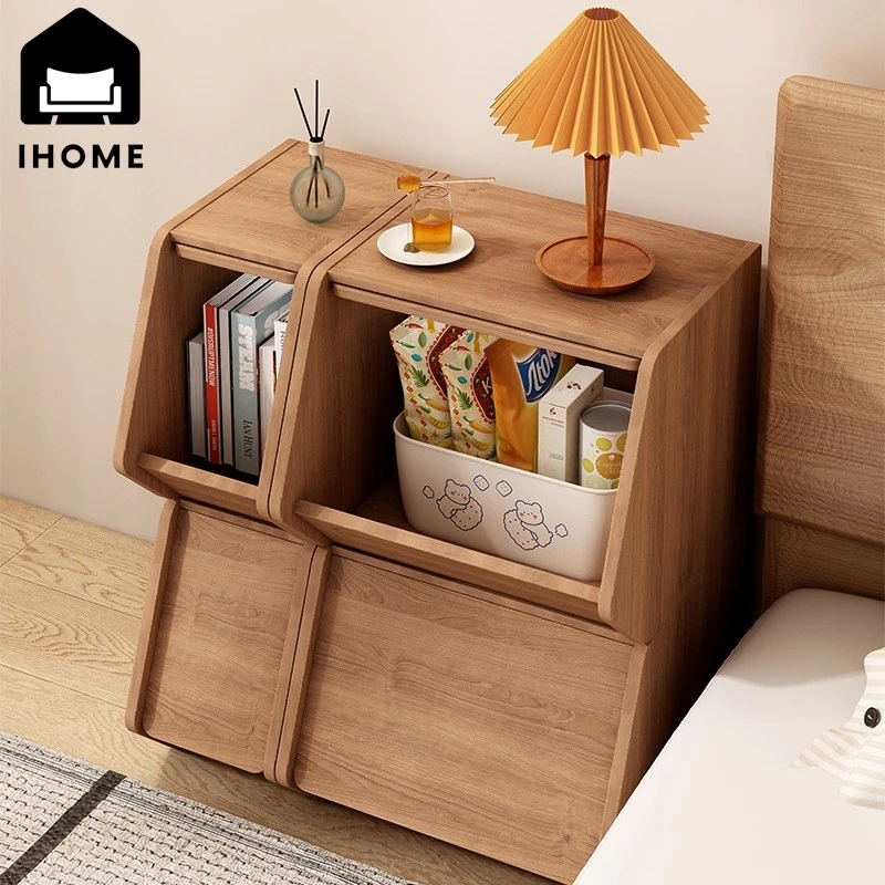 IHOME Free Combination Wooden Bedside Table Children's Toy Storage Cabinet Bedroom Small Short Bookcase Household Bedside Rack