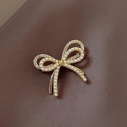 Elegant Pearl Bowknot Fairy Bow Brooches Female Temperament Rhinestone Lapel Pins Luxury Girl Pin Accessory Trendy