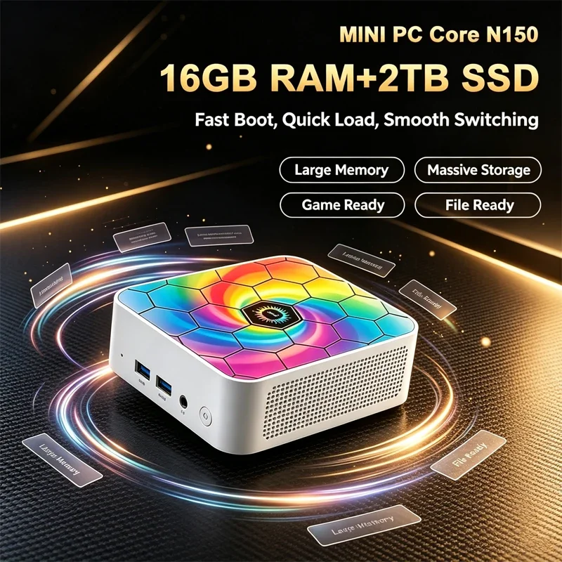 Mini Desktop PC Intel N150 16GB 32GB RAM SSD Storage WiFi6 BT5.2 Windows 11 Home Office Media Player Mini Host