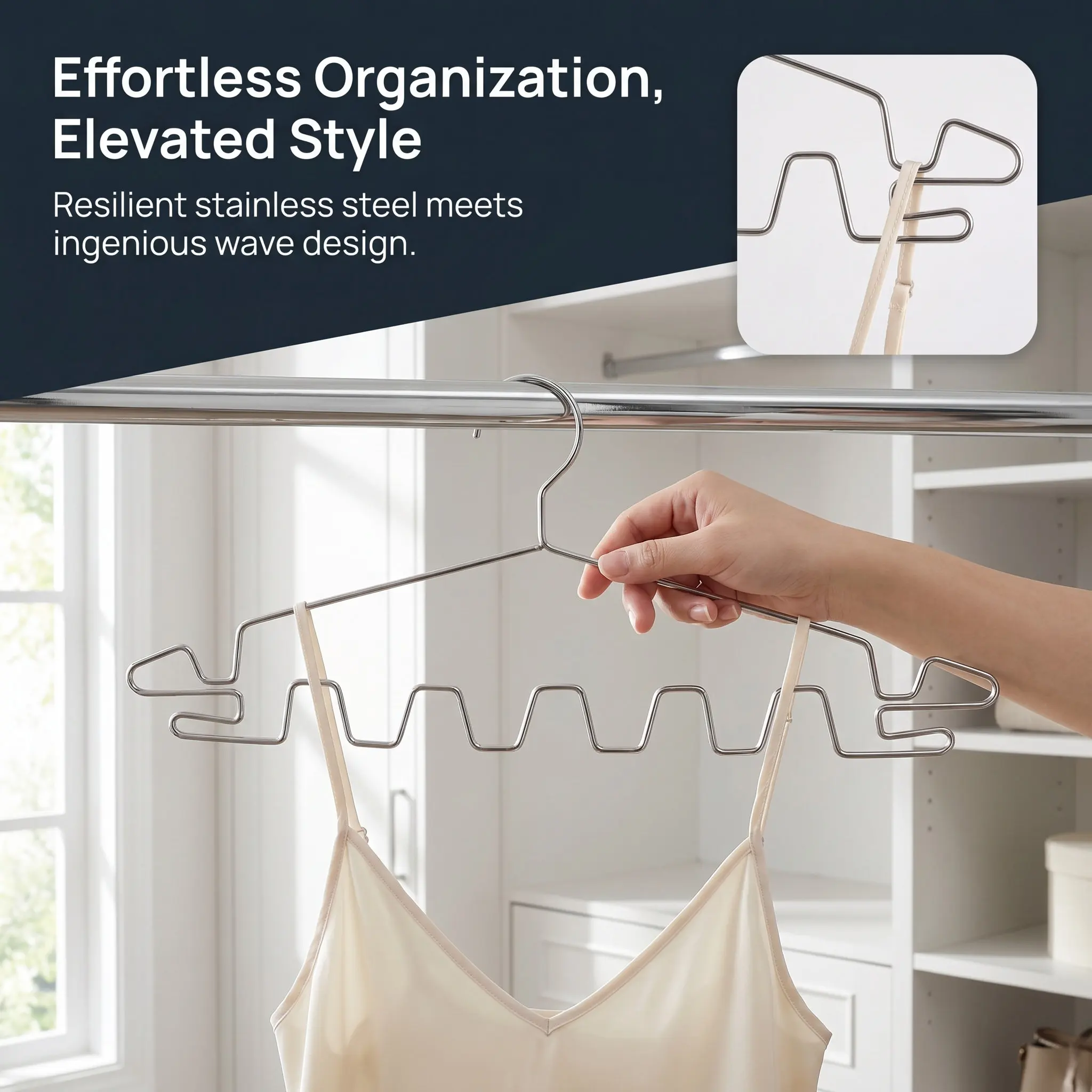 5Pcs Stainless Hangers Metal Clothes Organizer Curved Anti-Slip Bra Underwear Belt Tie Holders for Closet Wardrobe view 5
