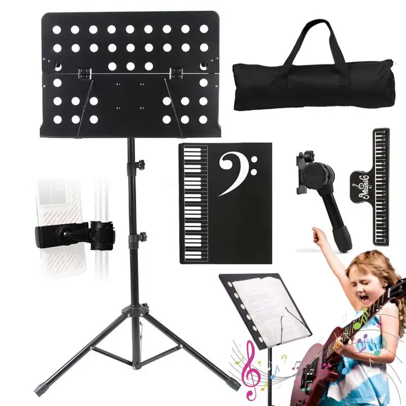 Portátil Foldable Metal Music Stand com saco conjunto, ajustável, suporte alto música, guitarristas, 35-55"