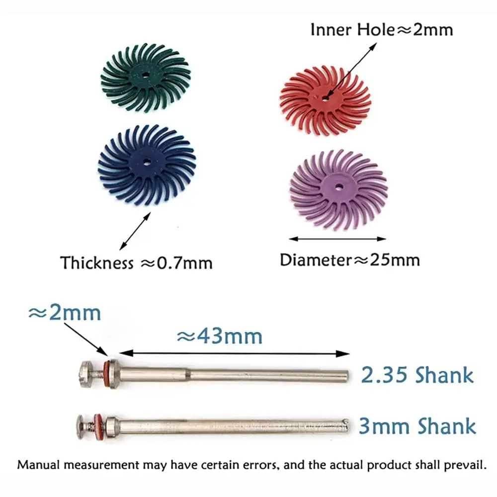 5Pcs 25mm Radial Gap Polishing Grinding Head Abrasive Brush Slit Detail Bristle Disc 2.35/3mm Shank Polishing Wheel