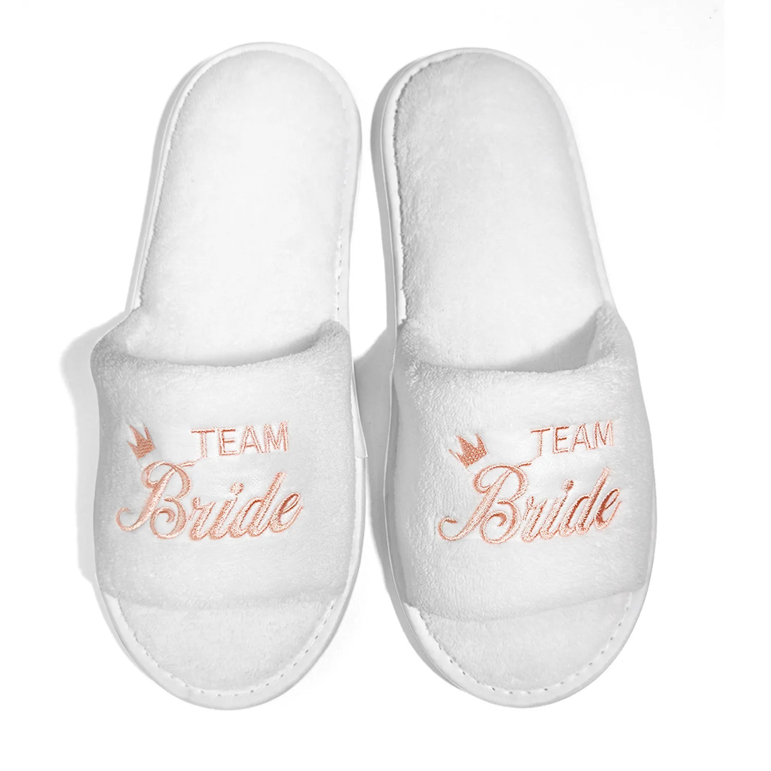 Braut und Brautjungfer, Hochzeit, Party, Gäste, Zuhause, Slip-On-Schuhe, Brautparty-Hausschuhe, offener Zehenbereich mit goldenem, mintgrünem und rosa – Detail 14